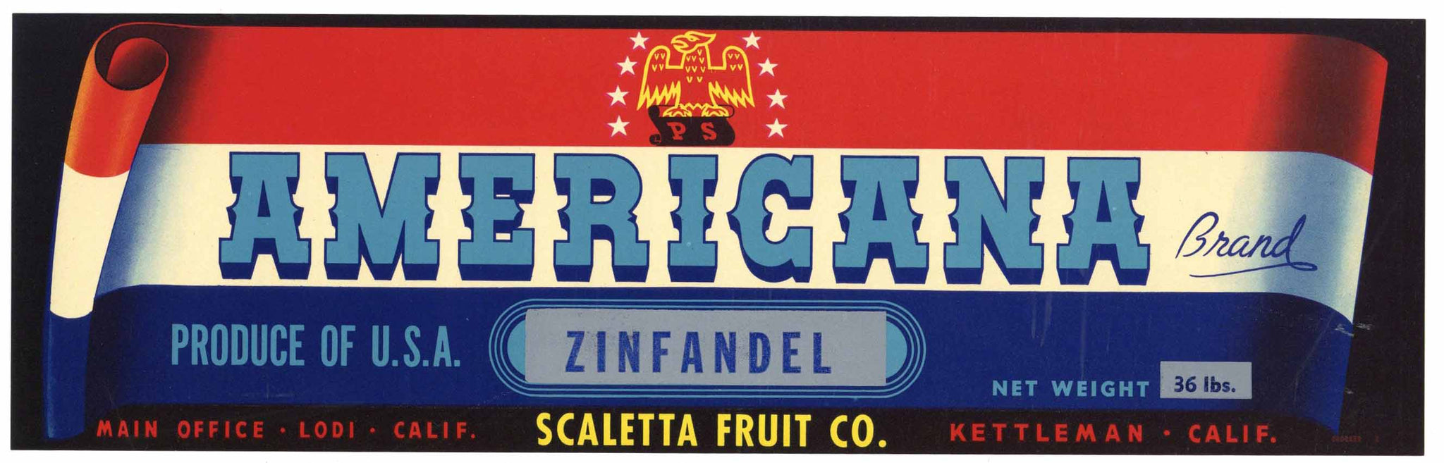 Americana Brand Vintage Lodi California Grape Crate Label, Zinfandel