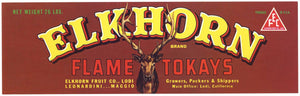 Elkhorn Brand Vintage Lodi California Grape Crate Label, Flame Tokay