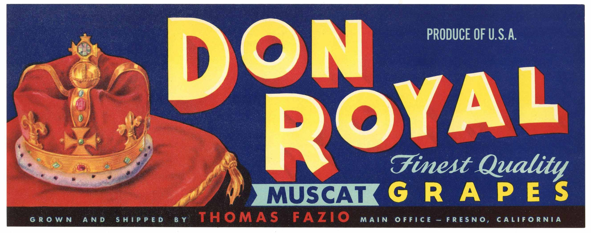 Don Royal Brand Vintage Fresno California Grape Crate Label, Muscat