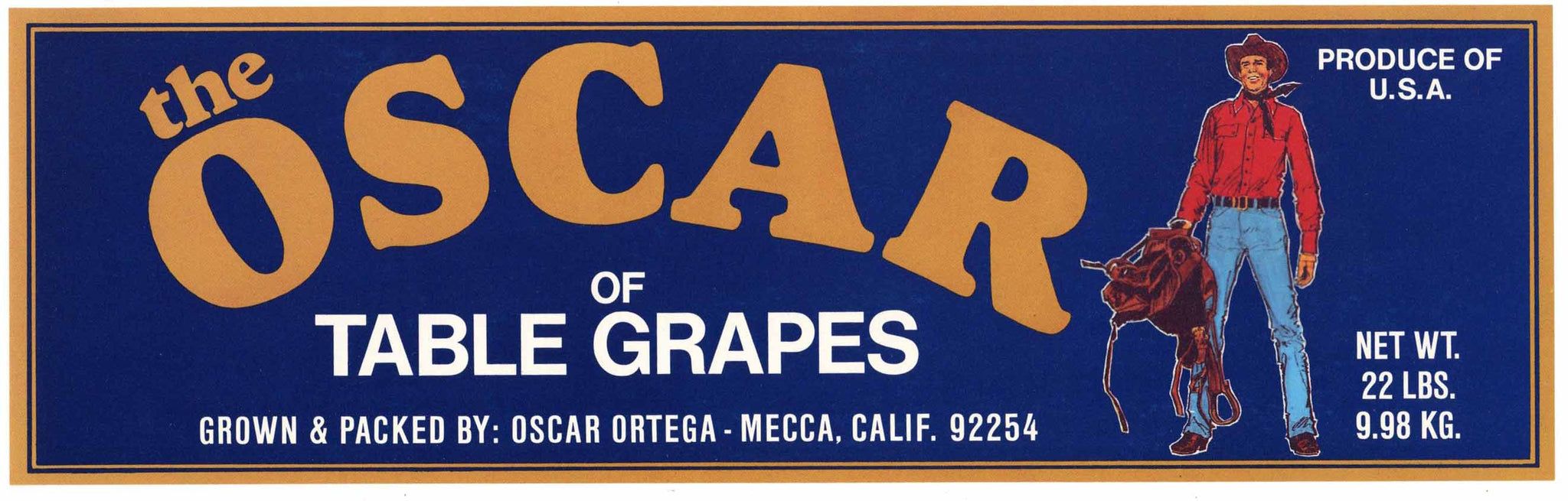 The Oscar Brand Vintage Mecca California Grape Crate Label, cowboy