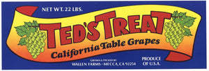 Ted's Treat Brand Vintage Mecca California Grape Crate Label