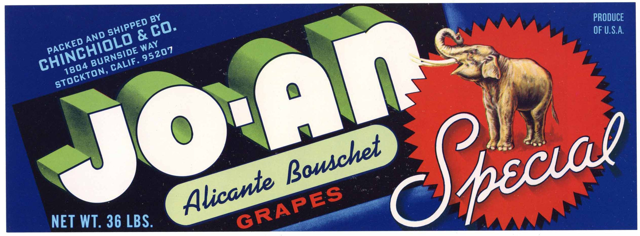 Jo-An Brand Vintage Stockton Grape Crate Label, Alicante Bouschet