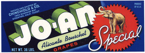 Jo-An Brand Vintage Stockton Grape Crate Label, Alicante Bouschet