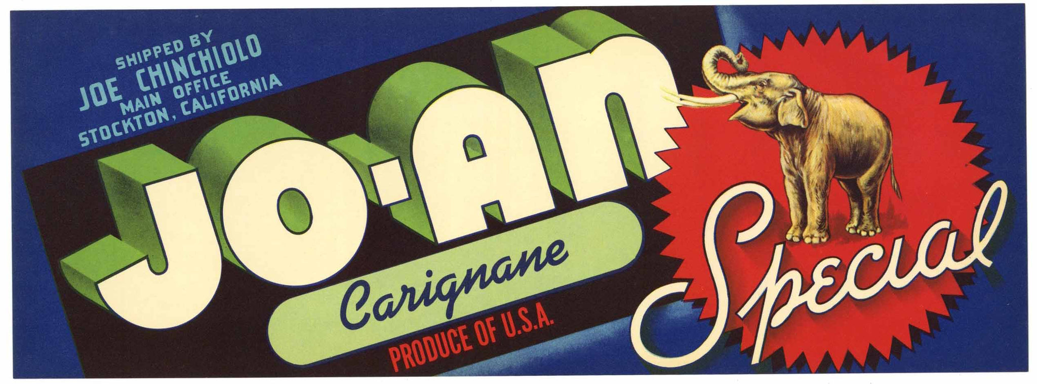 Jo-An Brand Vintage Stockton Grape Crate Label, Carignane