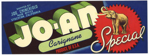 Jo-An Brand Vintage Stockton Grape Crate Label, Carignane