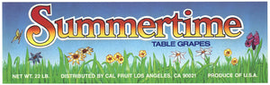 Summertime Brand Vintage California Grape Crate Label