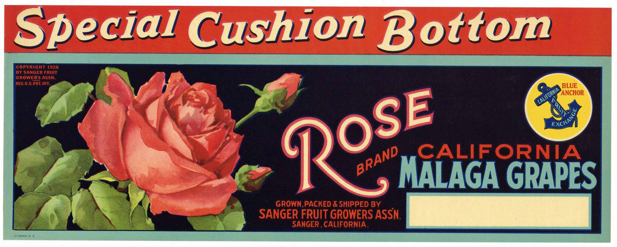 Rose Brand Vintage Sanger Grape Crate Label, tall