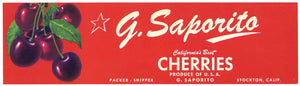 G. Saporito Brand Vintage Stockton California Cherry Crate Label