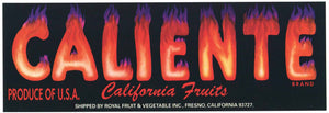 Caliente Brand Vintage Fresno Calfornia Fruit Crate Label, zipcode