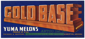 Gold Base Brand Vintage Somerton Arizona Cantaloupe Crate Label, melon