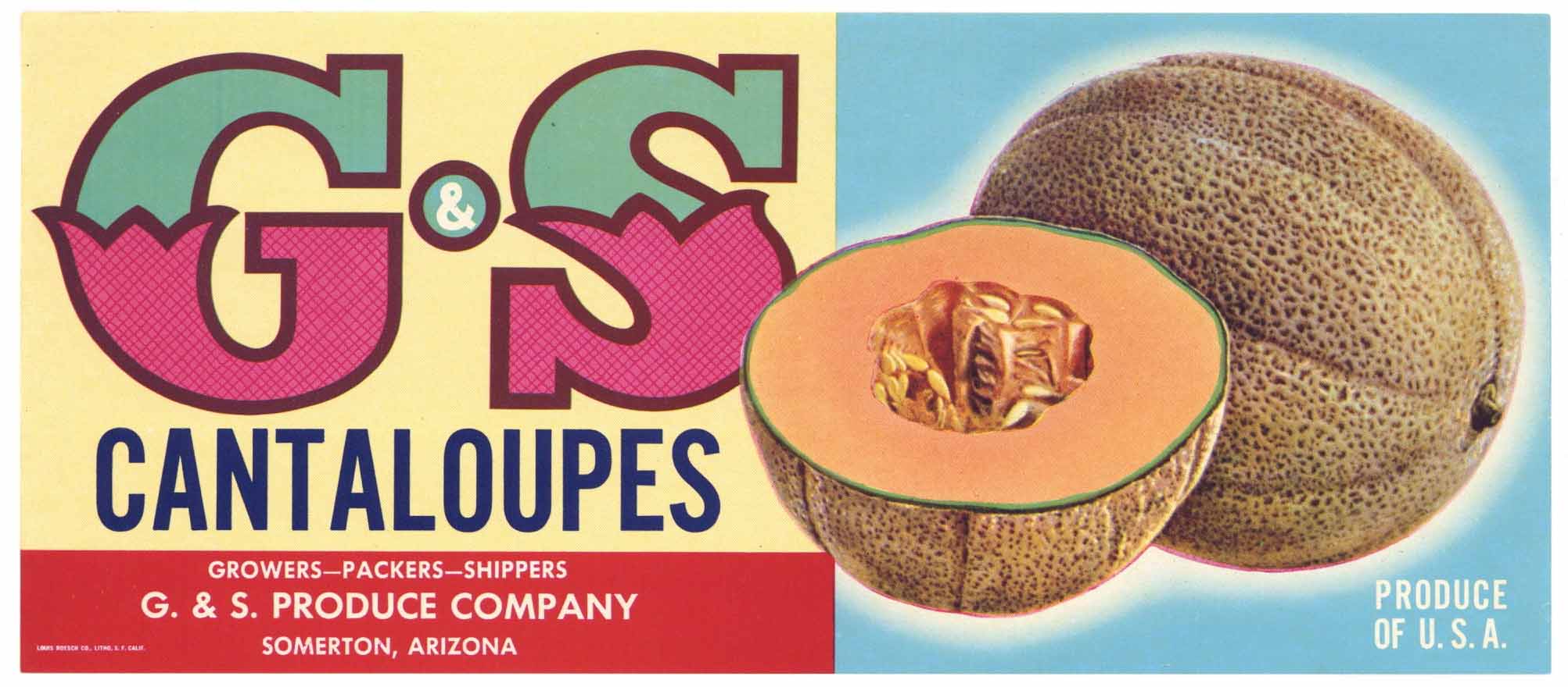 G S Brand Vintage Somerton Arizona Cantaloupe Crate Label, melon