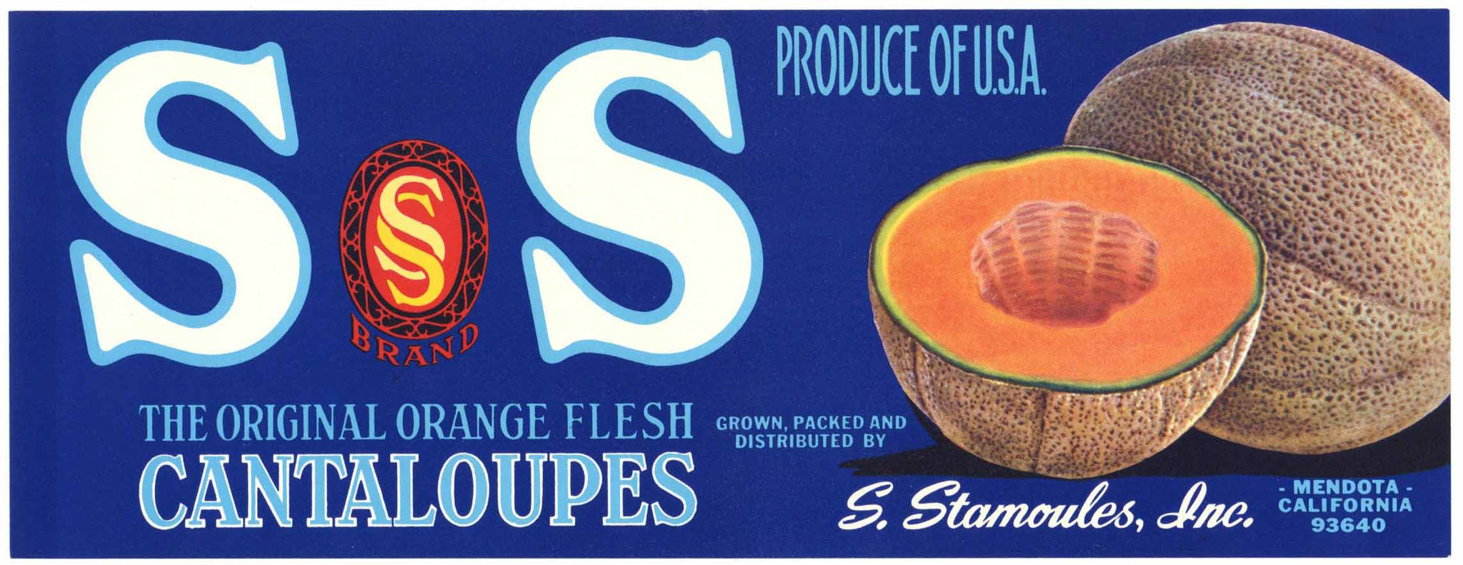 S S Brand Vintage Mendota California Cantaloupe Crate Label, melon, zipcode