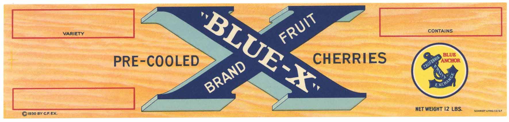 Blue X Brand Vintage California Cherry Crate Label