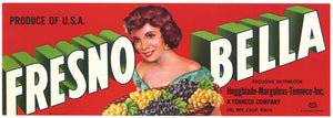 Fresno Bella Brand Vintage California Grape Crate Label