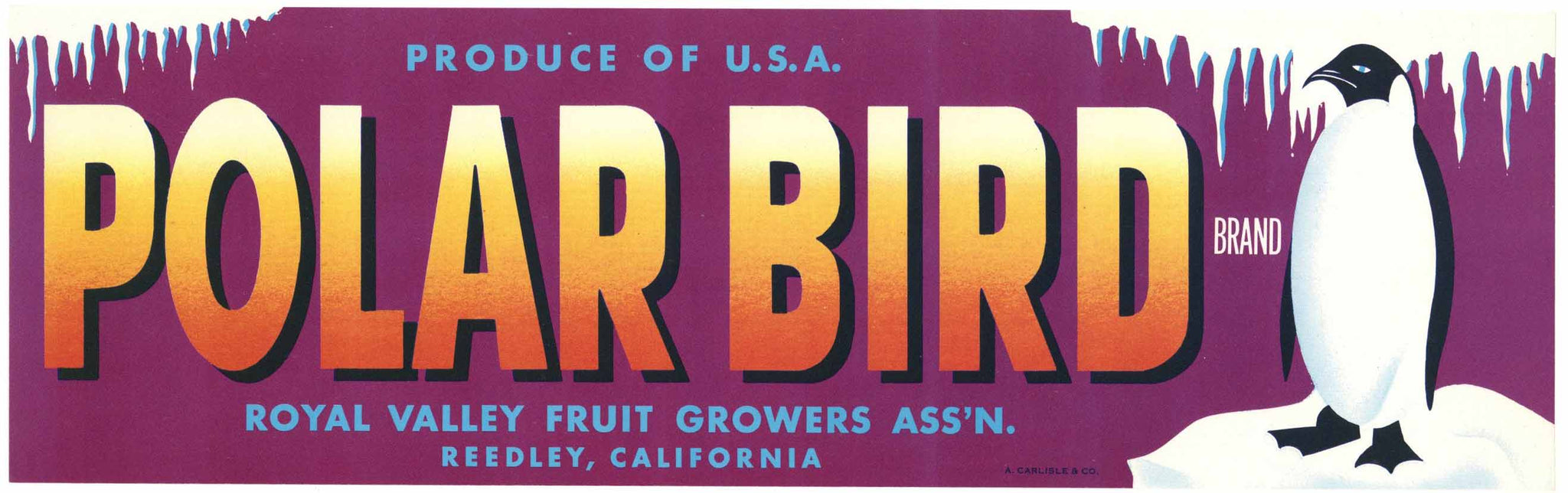 Polar Bird Brand Vintage Reedley California Fruit Crate Label