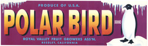 Polar Bird Brand Vintage Reedley California Fruit Crate Label