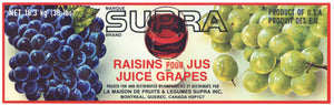 Supra Brand Vintage Montreal Canada Grape Crate Label