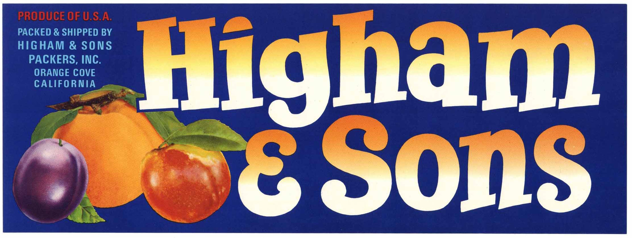 Higham & Sons Brand Vintage Orange Cove California Fruit Crate Label