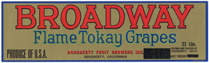 Broadway Brand Vintage Dougherty California Grape Crate Label, 23 LBS