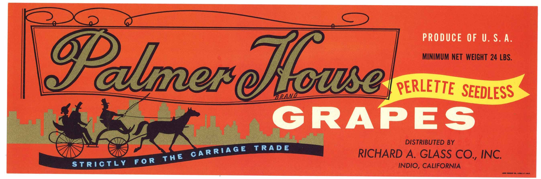 Palmer House Brand Vintage Coachella Valley Grape Crate Label, Perlette