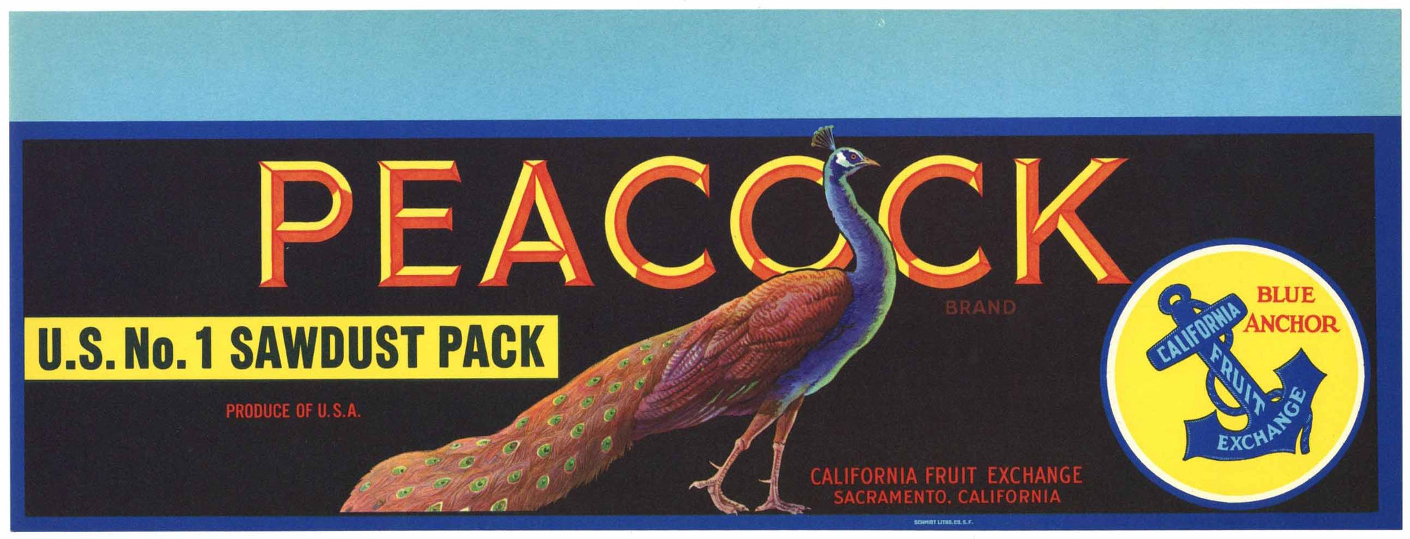 Peacock Brand Vintage California Grape Crate Label, sawdust pack