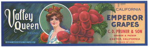 Valley Queen Brand Vintage Emperor Grape Crate Label