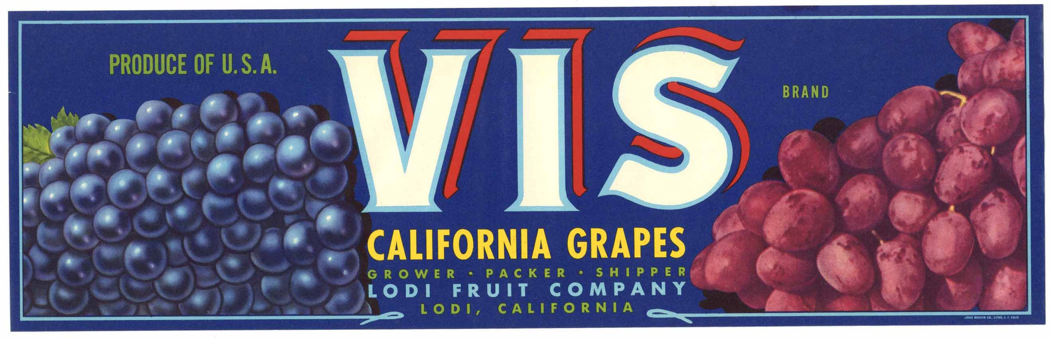 VIS Brand Vintage Lodi California Grape Crate Label