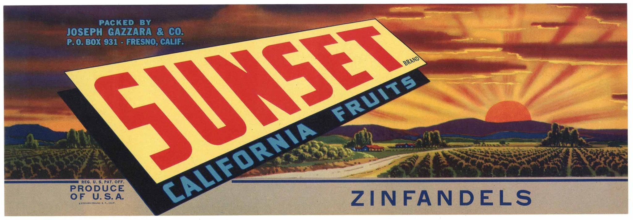 Sunset Brand Vintage Zinfandel Wine Grape Crate Label