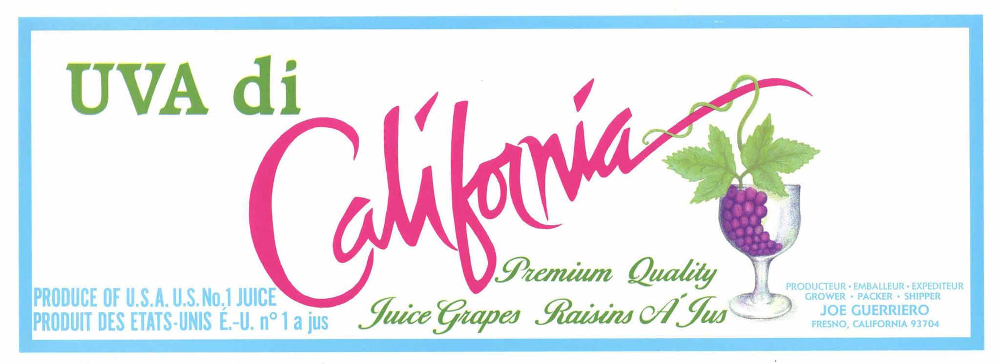 Uva di California Brand Vintage Fresno California Grape Crate Label