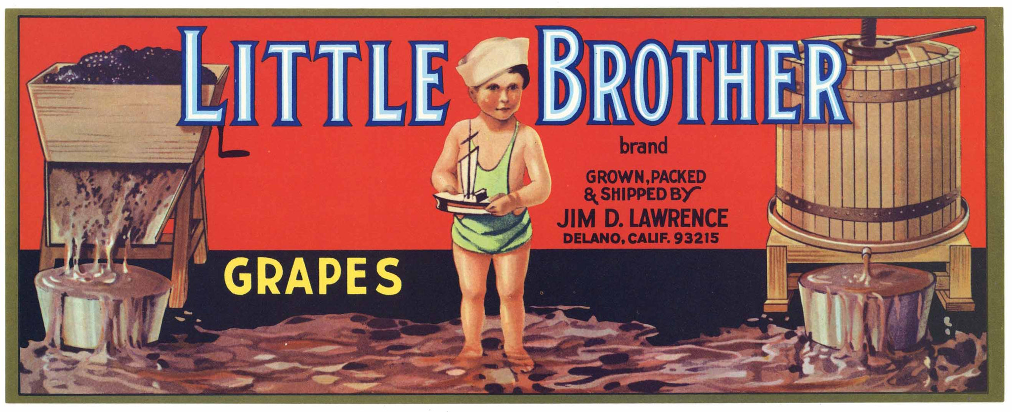 Little Brother Brand Vintage Delano Wine Grape Crate Label