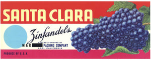 Santa Clara Brand Vintage Wine Grape Crate Label, Zinfandel