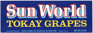 Sun World Brand Vintage Bakersfield California Grape Crate Label, Tokay, text