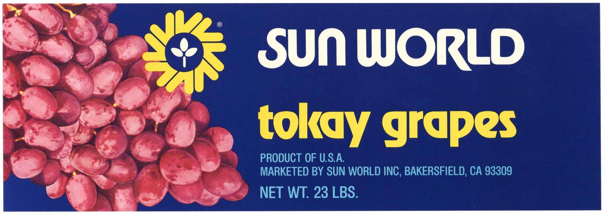 Sun World Brand Vintage Bakersfield California Grape Crate Label, Tokay Grapes