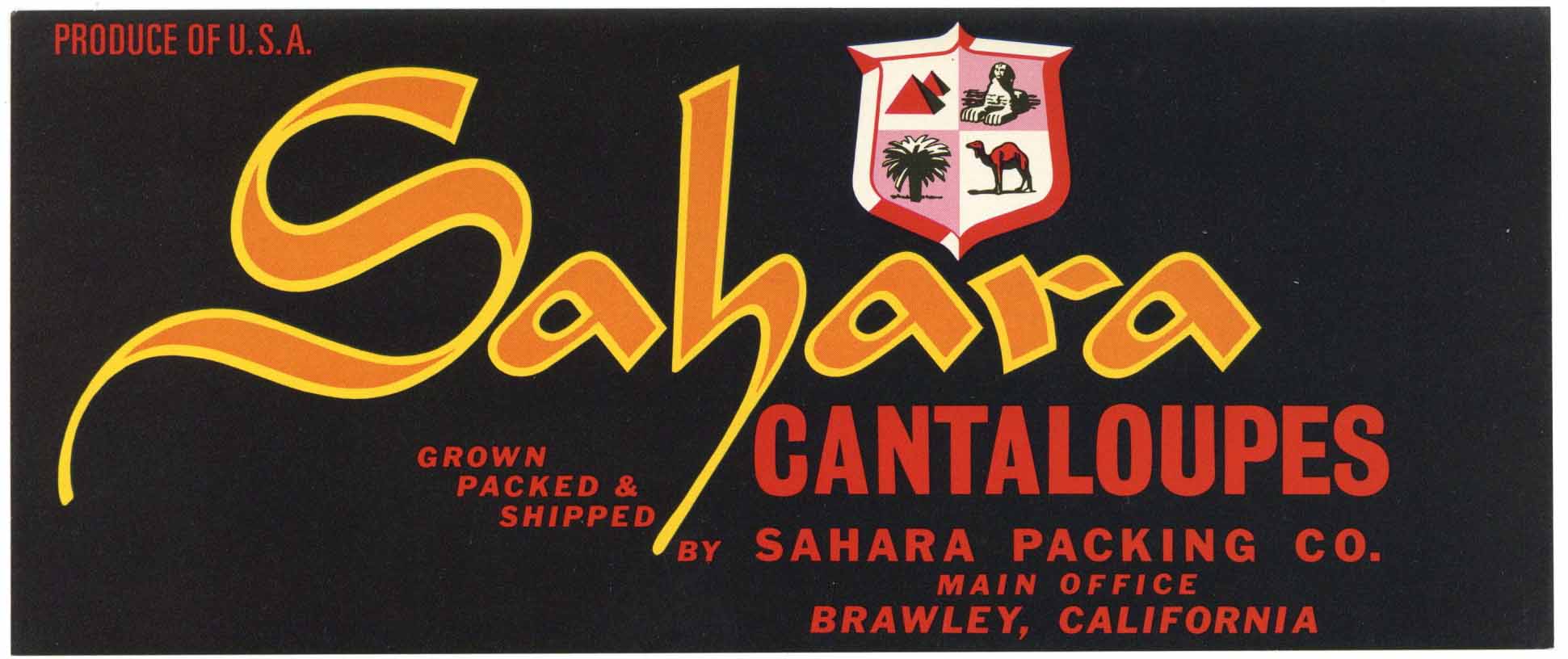 Sahara Brand Vintage Brawley California Cantaloupe Crate Label, melon