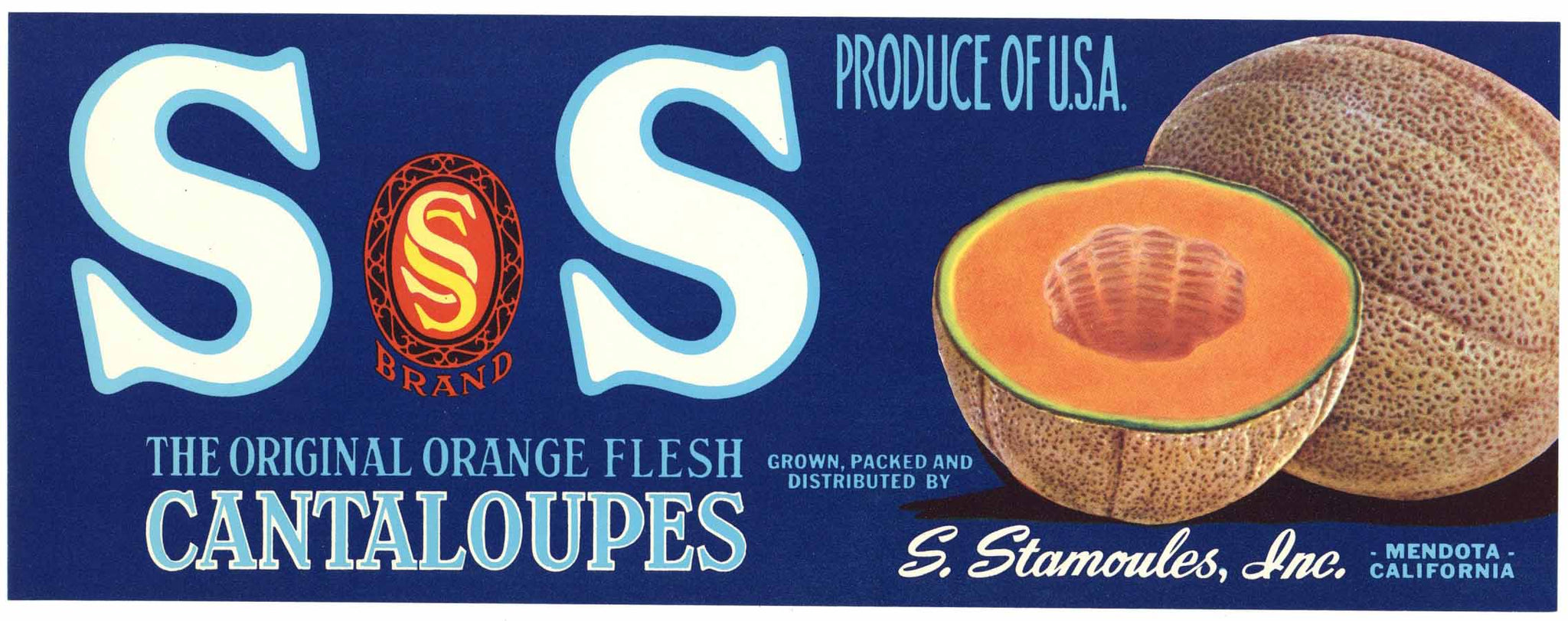 S S Brand Vintage Mendota California Cantaloupe Crate Label, melon