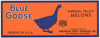 Blue Goose Brand Vintage Imperial Valley California Cantaloupe Crate Label, melon