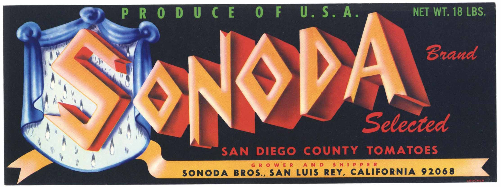 Sonoda Brand Vintage San Luis Rey California Tomato Crate Label