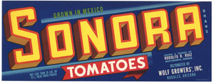 Sonora Brand Vintage Nogales Arizona Tomato Crate Label