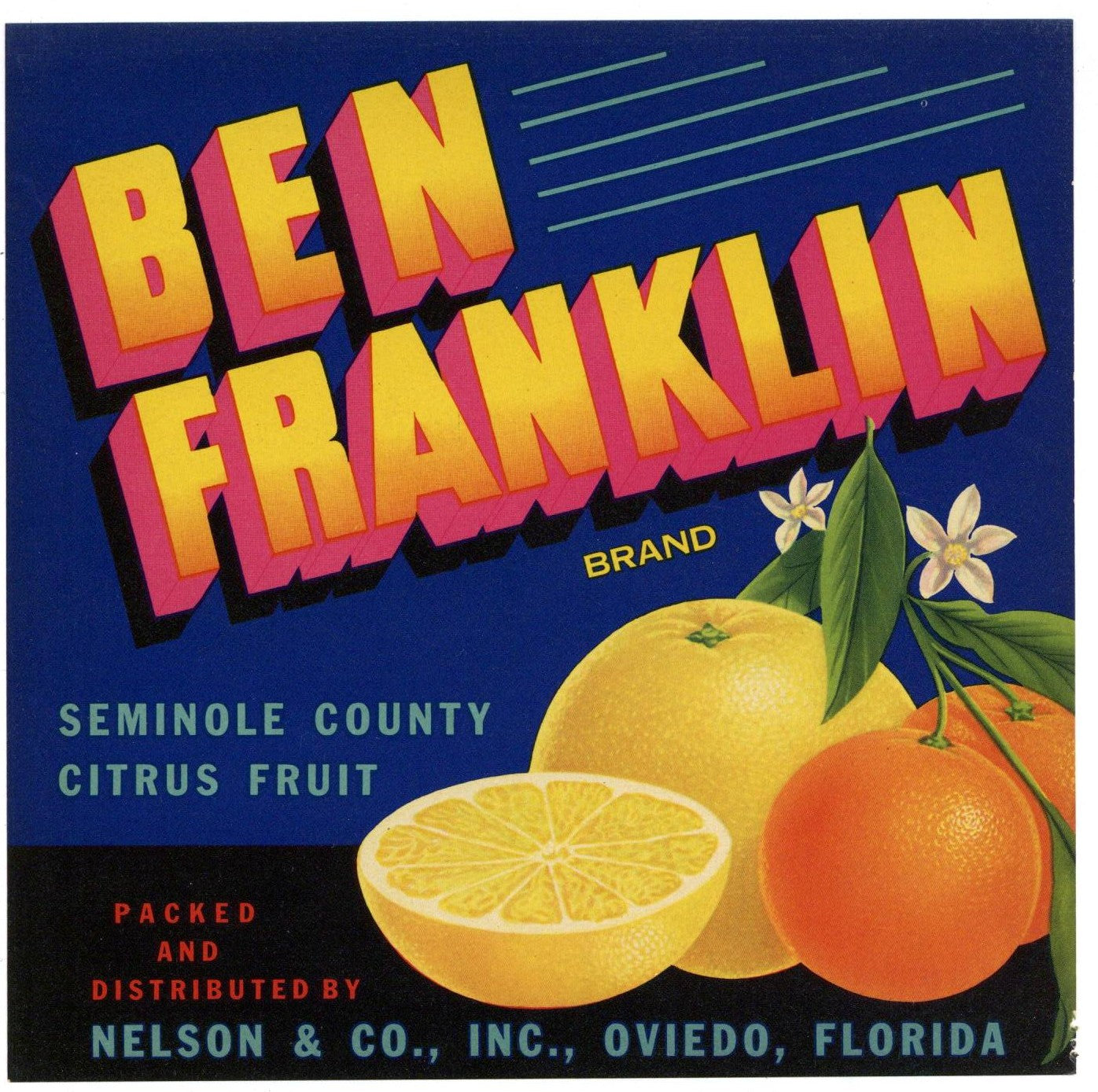 Ben Franklin Brand Vintage Oviedo Florida Citrus Crate Label b
