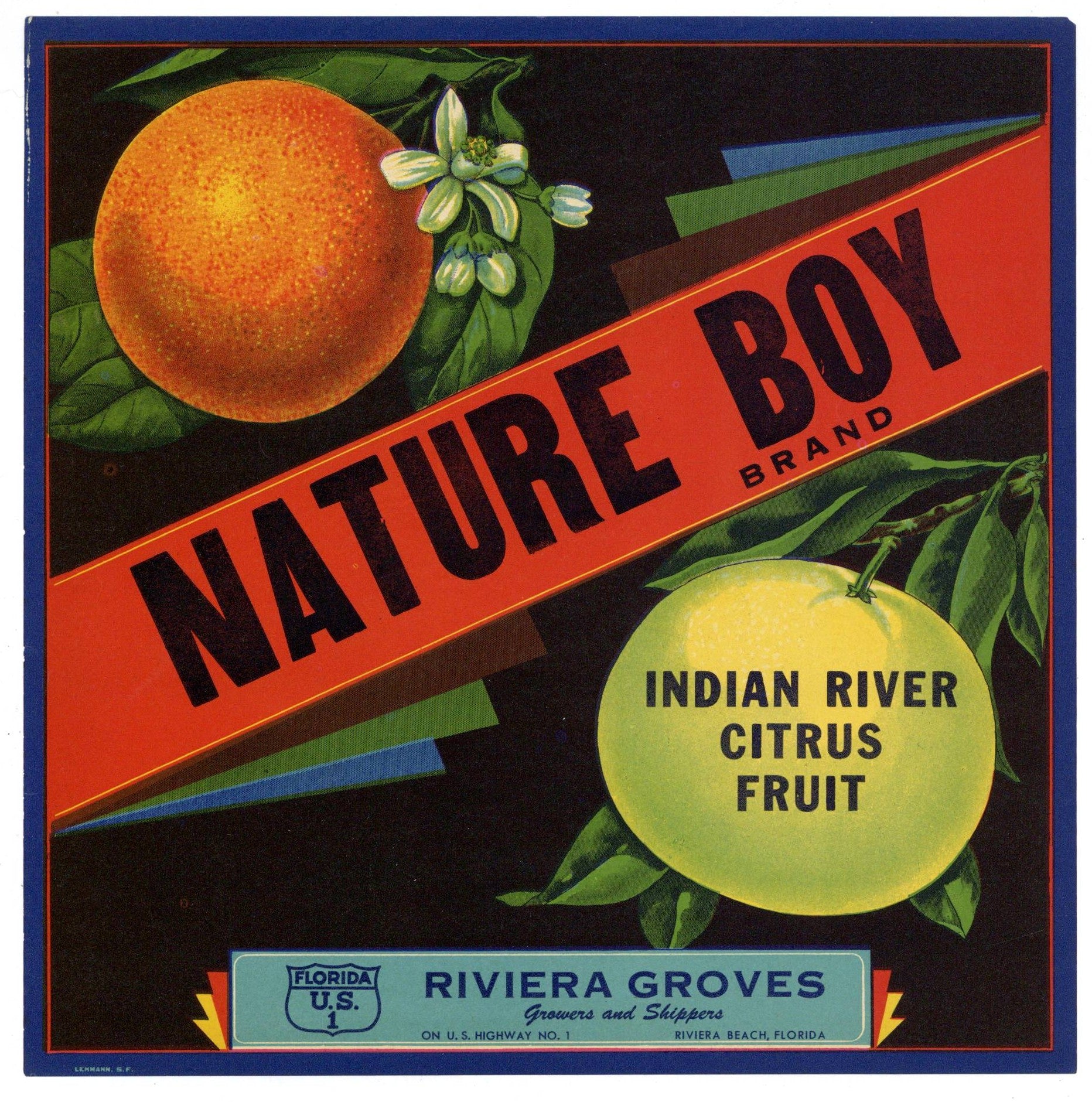 Nature Boy Brand Vintage Riviera Beach Florida Citrus Crate Label