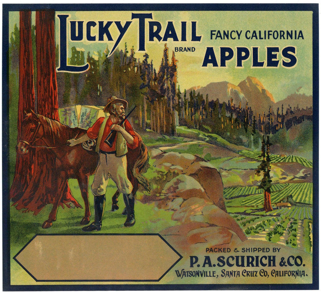 Lucky Trail Brand Vintage Watsonville Apple Crate Label b