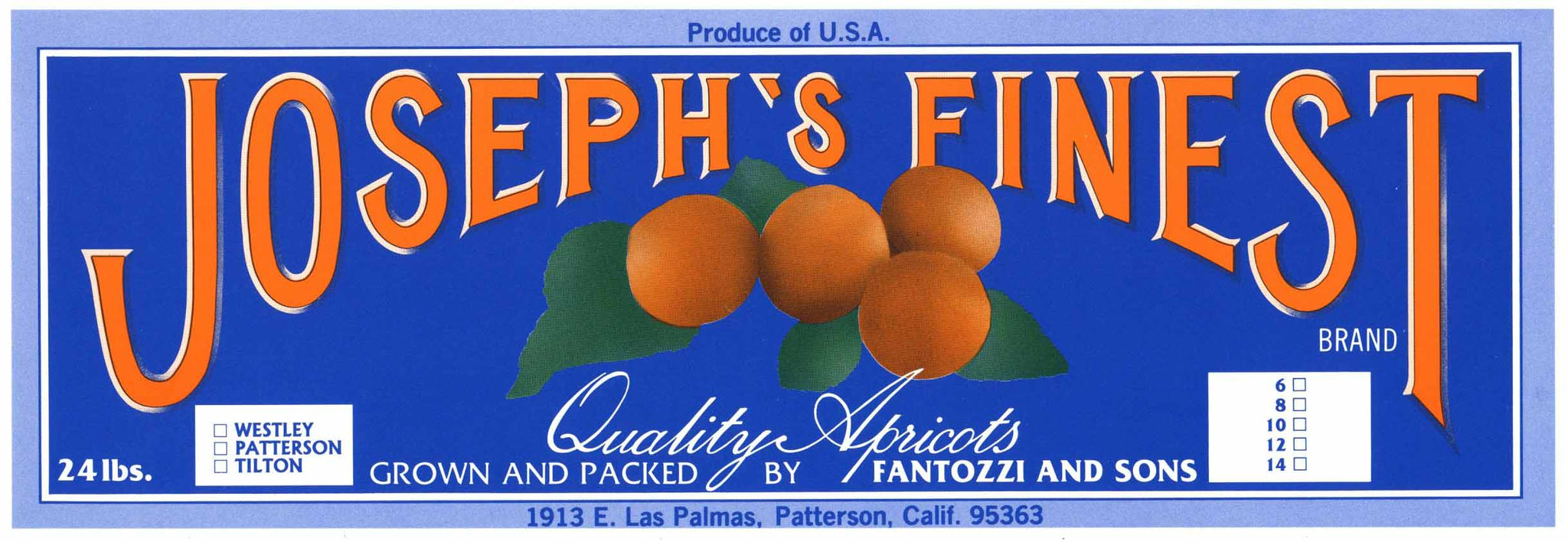 Joseph's Finest Brand Vintage Patterson California Apricot Crate Label