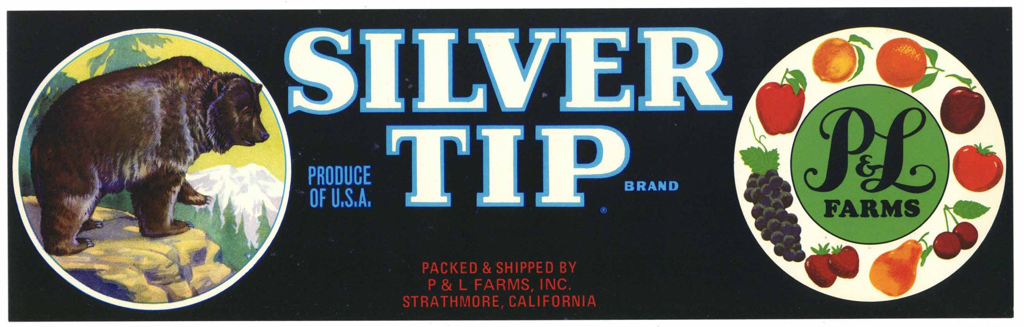 Silver Tip Brand Vintage Fruit Crate Label, P & L