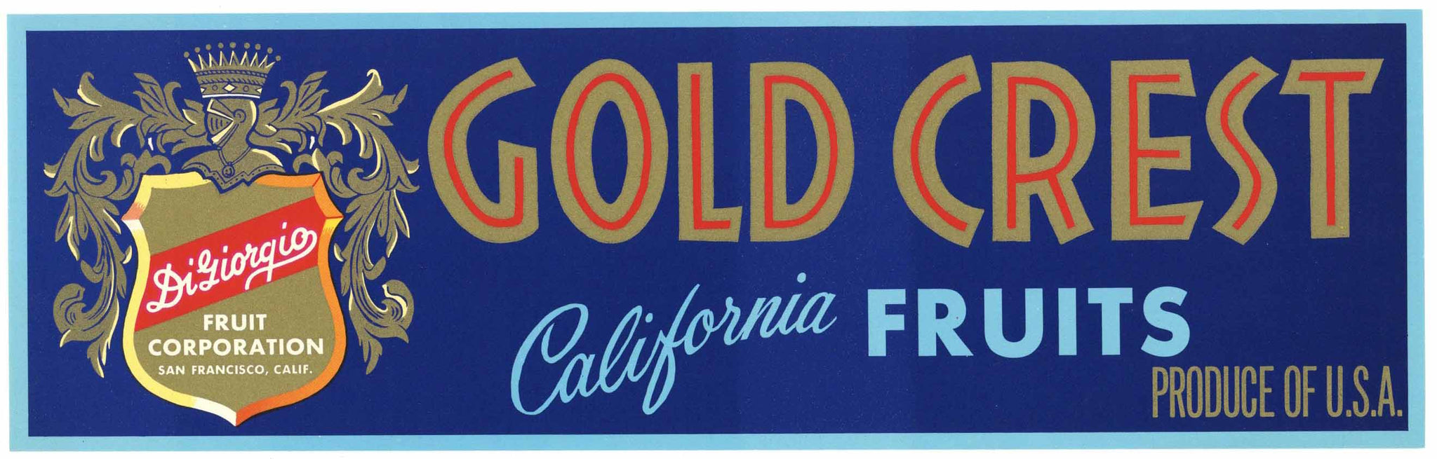 Gold Crest Brand Vintage Fruit Crate Label, DiGiorgio