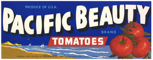 Pacific Beauty Brand Vintage Oceanside California Tomato Crate Label, large