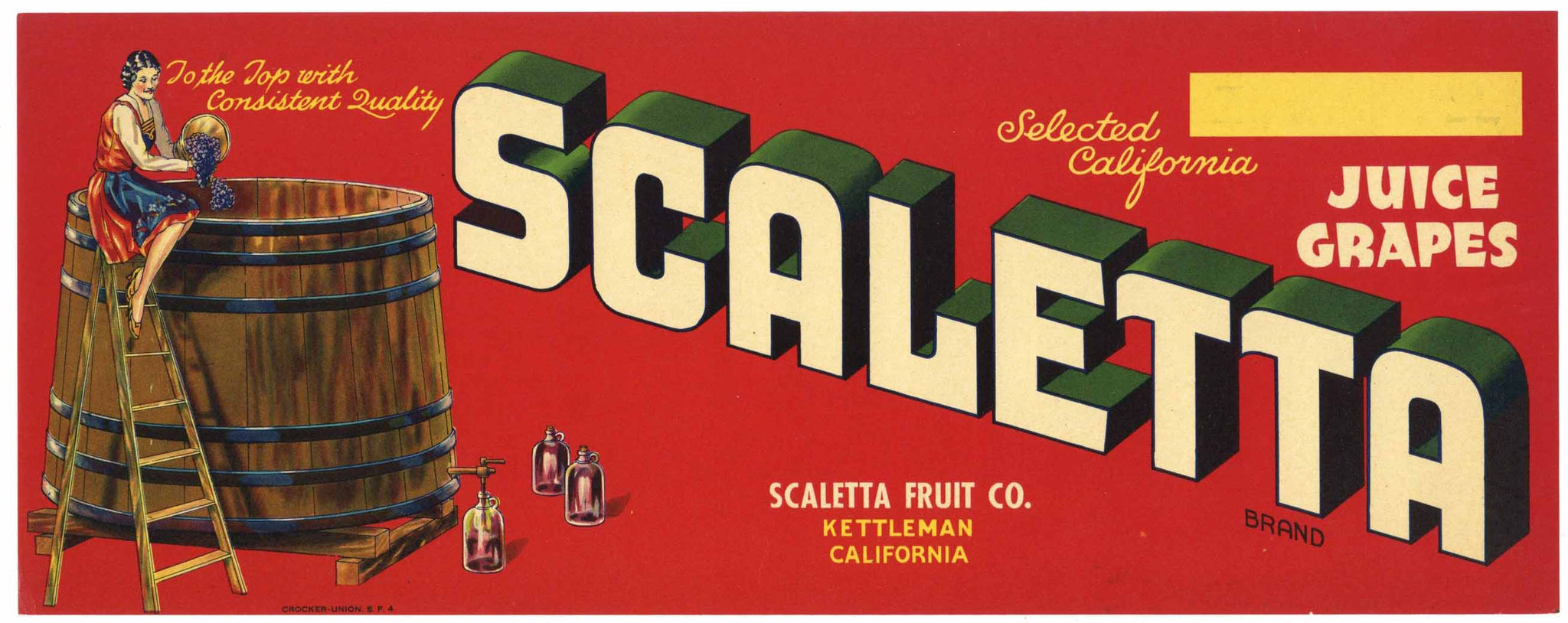 Scaletta Brand Vintage Kettleman California Wine Grape Crate Label, early