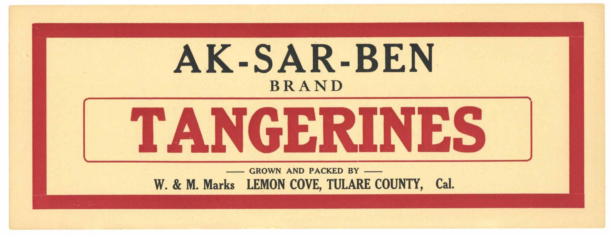 AK-SAR-BEN Brand Vintage Lemon Cove California Tangerine Crate Label