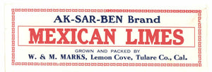 AK-SAR-BEN Brand Vintage Lemon Cove California Mexican Limes Crate Label