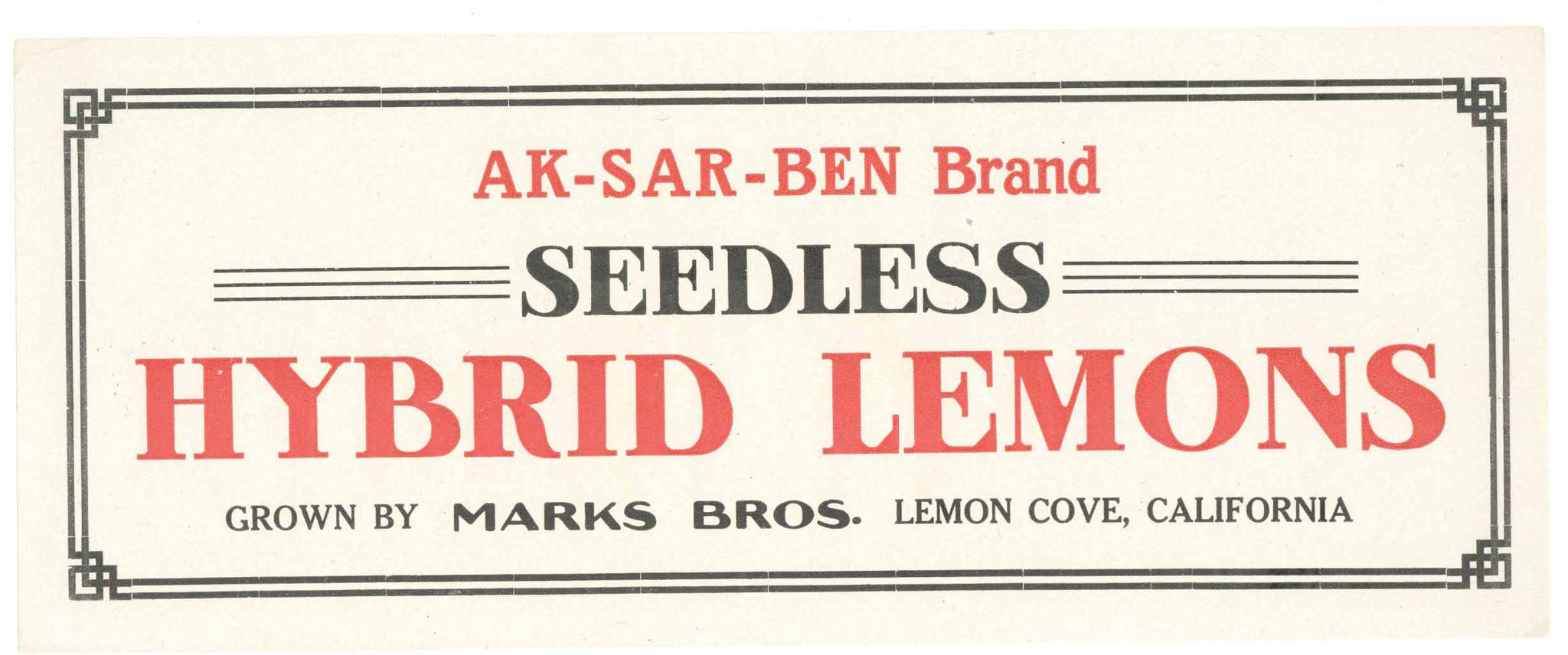 AK-SAR-BEN Brand Vintage Lemon Cove California Hybrid Lemons Crate Label