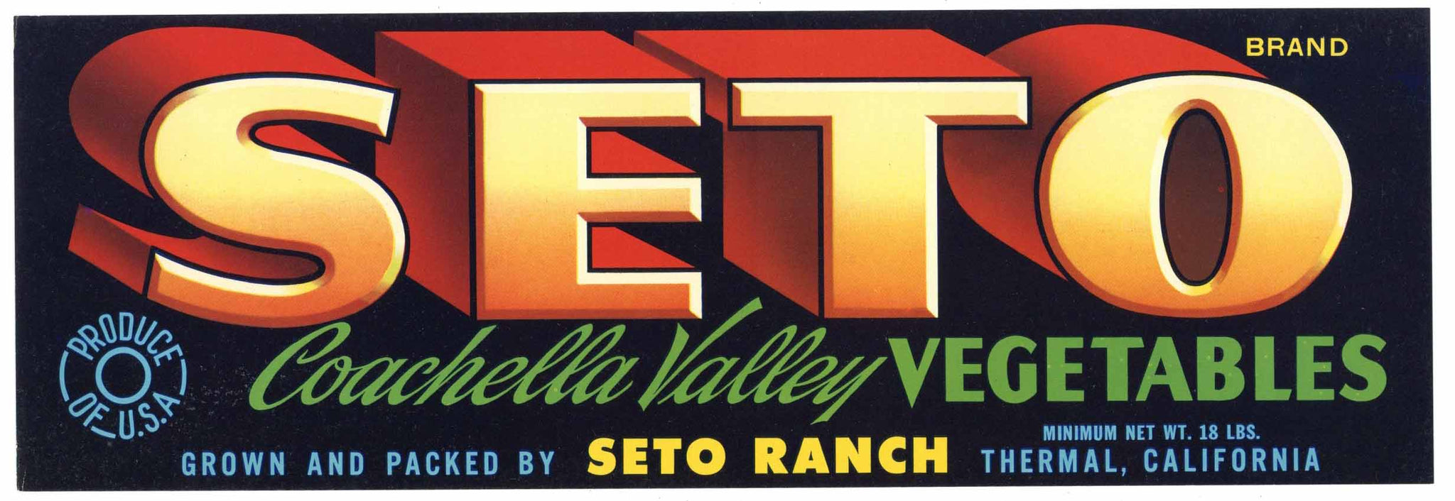 Seto Brand Vintage Thermal California Vegetable Crate Label